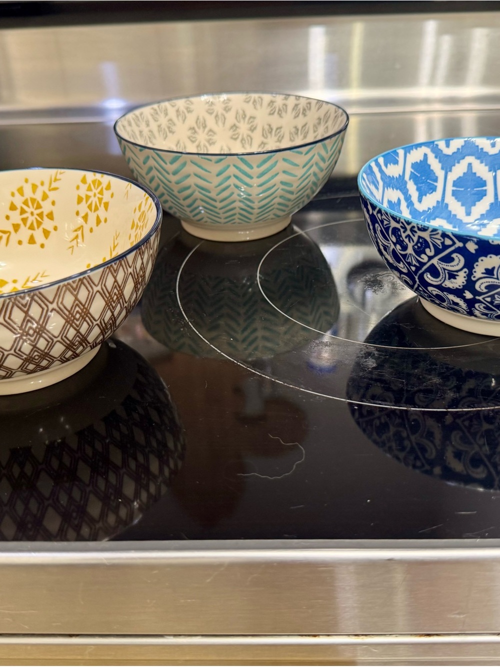 Prima Design Ceramic Serving Bowls - Blue, Teal, Yellow Patterned Set